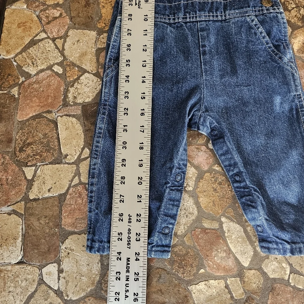 Vintage OshKosh B'gosh Denim Overalls, Made in USA, Blue, Paper Tag, 12 Months